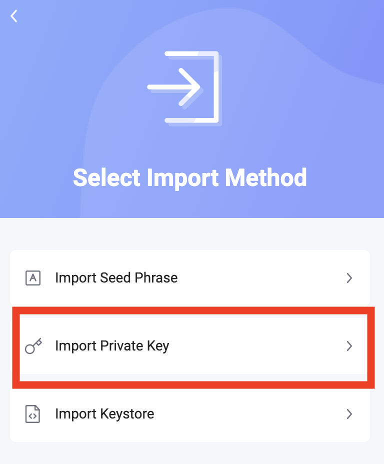  Rabbyで「Import Private Key」を選択する画面