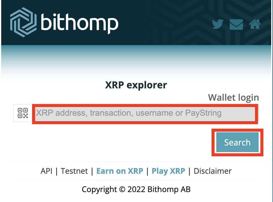 bithompでXRPアドレスを検索する画面