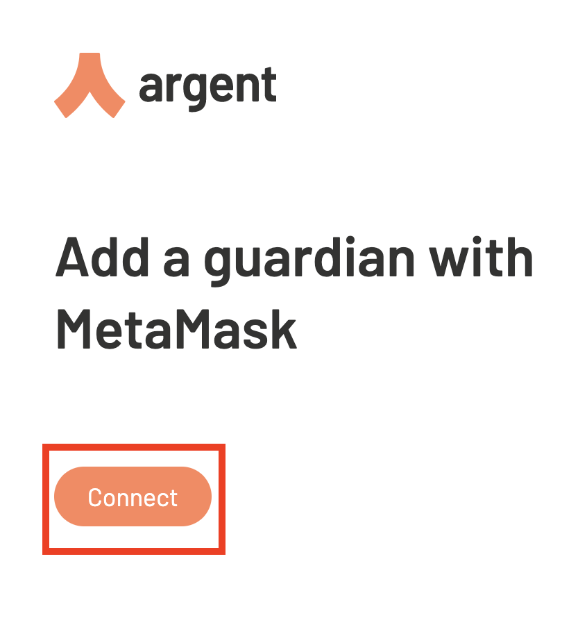 Argentでガーディアンを追加するためにメタマスクを接続する画面
