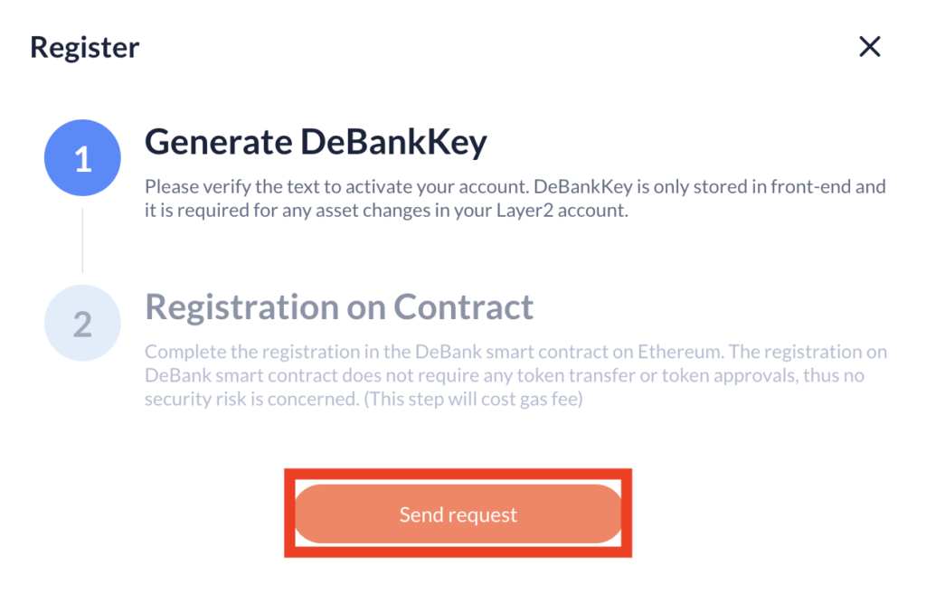 DeBankKeyを発行する画面