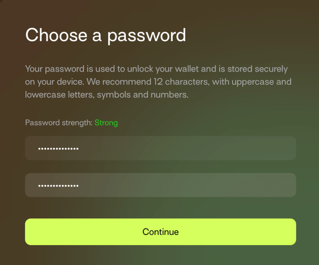 Talismanでパスワードを設定する画面